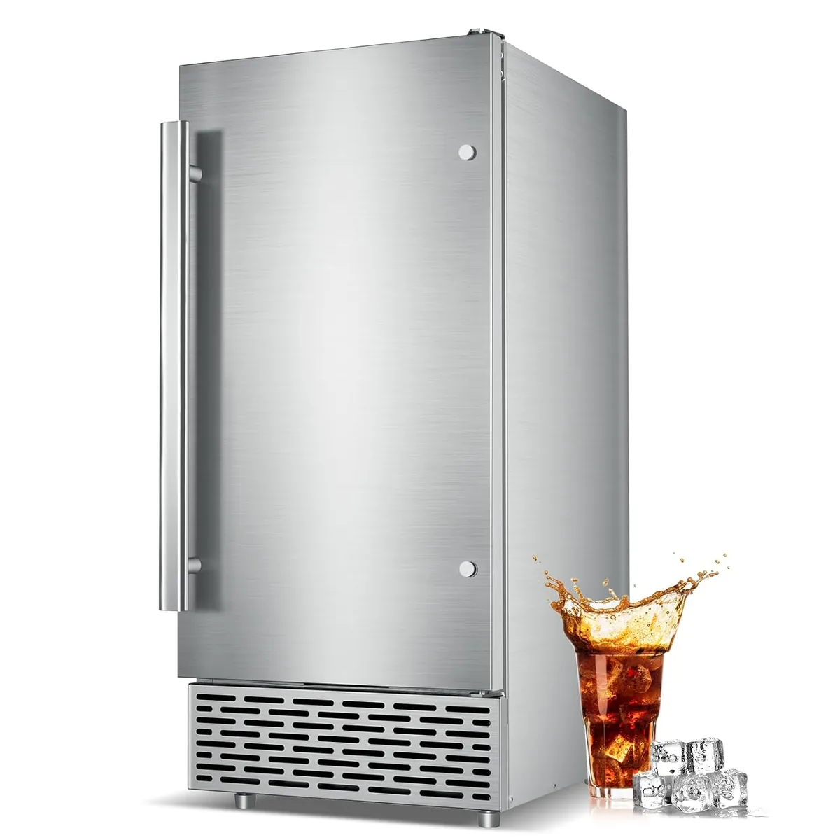 SOZT Under Counter Ice Maker Machine - 120 LBS/Day, Built in/Freestanding Placed, Auto-Cleaning,Reversible Door, Built 25LBS Ice Storage, Stainless Steel Ice Machine for Home & Commerial Outdoor Use