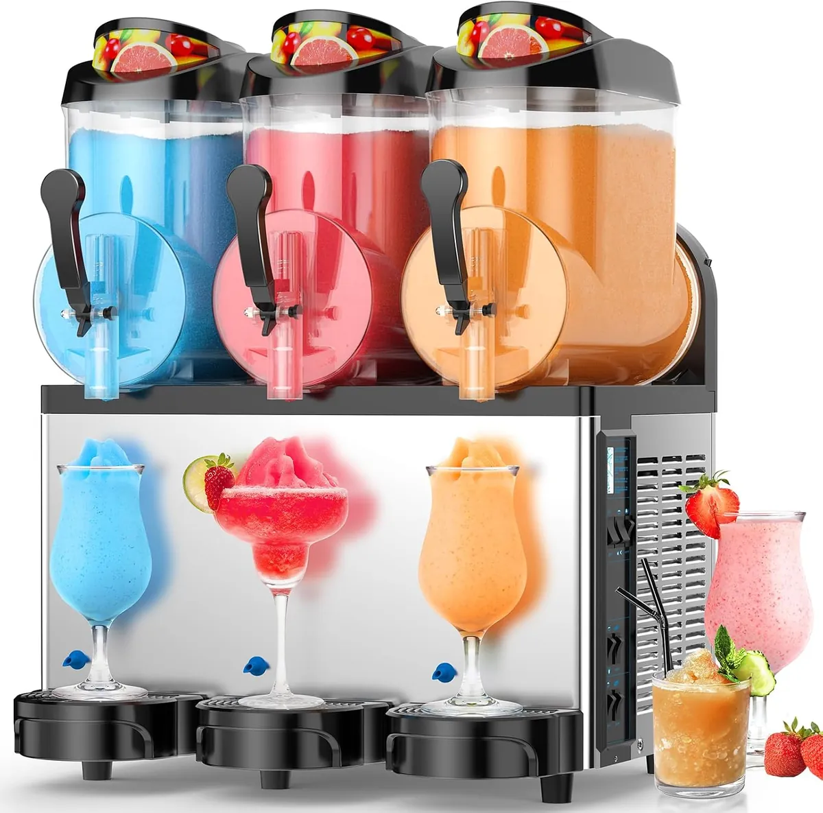 SOZT Ultimate Commercial Slushy Machine – 12X3 Tank Stainless Steel Slush Machine,Commercial Frozen Drink Maker for Juices, Margaritas, and Cocktails – Ideal for Bars and Restaurants