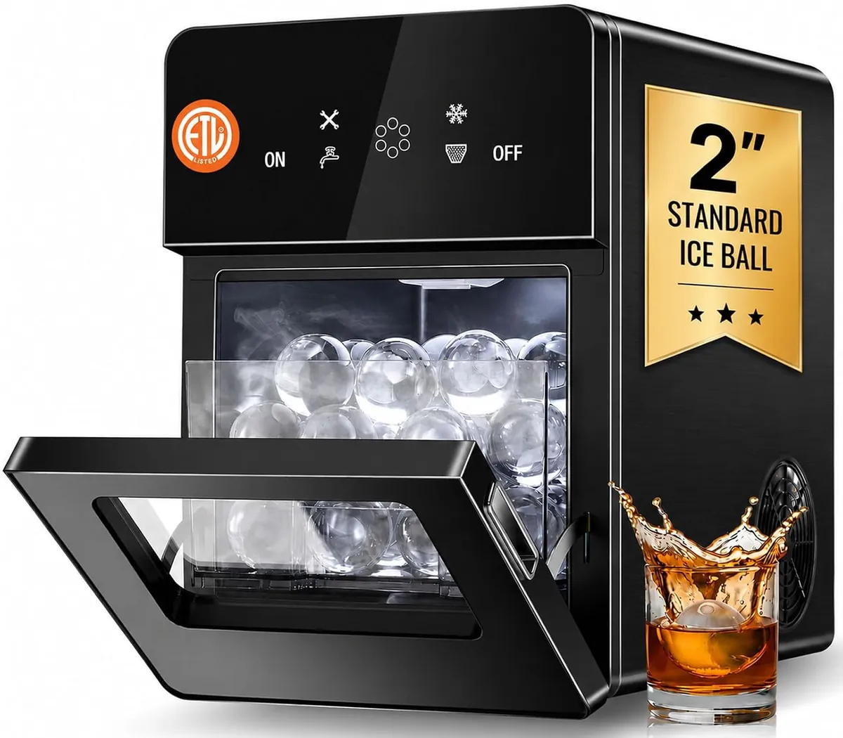 SOZT 2" Ice Ball Maker Countertop, 4Pcs Ready in 40Mins, 144Pcs/Day