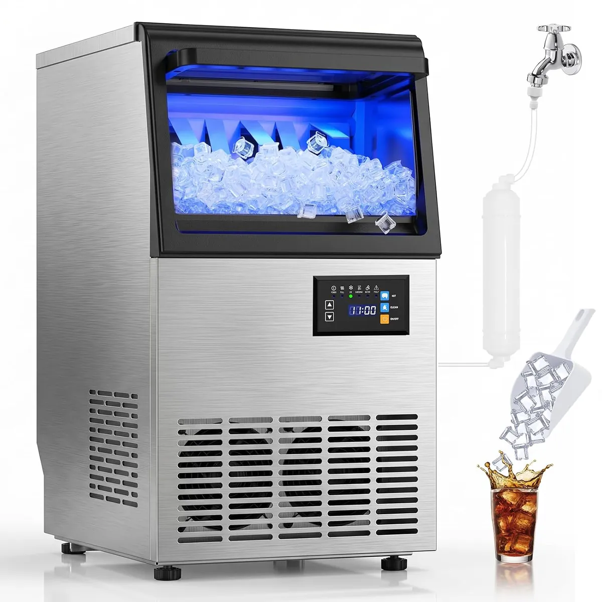 SOZT Under Counter Ice Maker, Gourmet Ice, 100LBS/24H, 25LBS Capacity