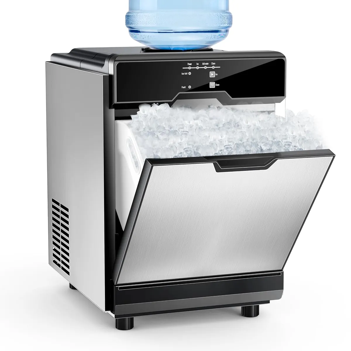 SOZT Nugget Ice Maker – 40 lbs/Day Countertop Ice Machine with 10Lbs Storage Bin, Chewable Ice Machine Maker Self-Cleaning, Stainless Steel, Dual Water Inlet Mode, Portable for Home Kitchen Bar Office